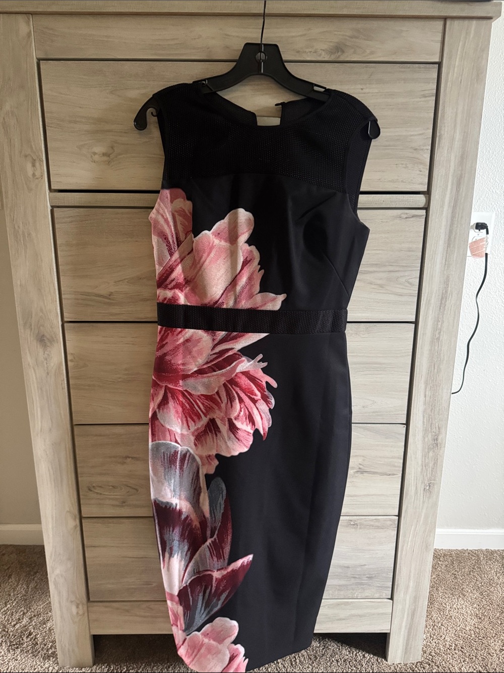 Ted Baker London Black Midi Dress with Pink Floral Panel